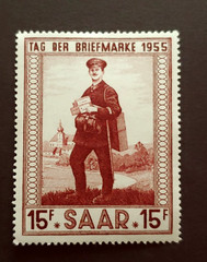 1955 SAAR TAG DER BRIEFMARKEN 15FR VF MLH GERMANY DEUTSCHLAND