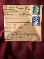 1944 Germany WW2 Hildesheim Parcel Post Receipt Cover 2 AH Stamps