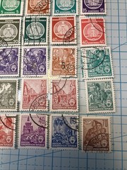 25 USED/Overstamped small Vtg 1950-1990 DDR East Germany stamps; $1 Ships/A DEAL