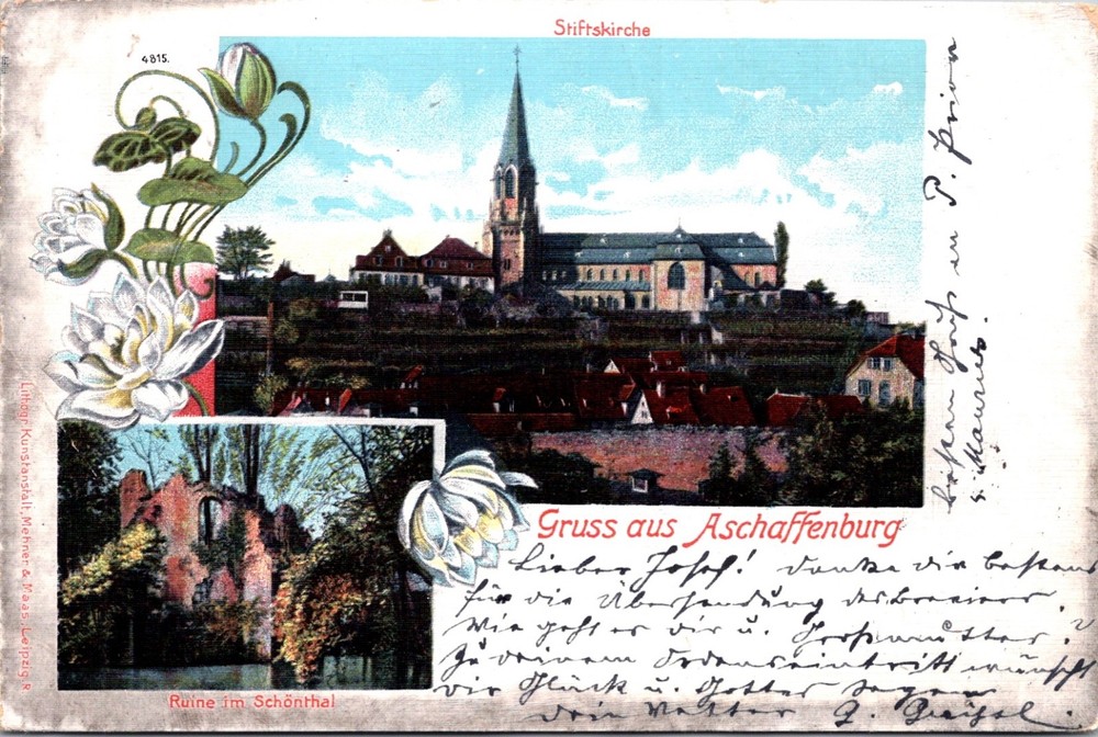 GERMANY 1901 BAYERN POSTAL HISTORY PICT POSTCARD ASCHAFFENBURG ADDR MUNCHEN