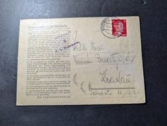 1943 Germany Auschwitz Concentration Camp Cover to Krakau Poland