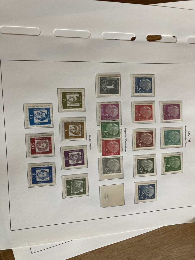 Germany Heuss mnh stamp set on hingeless album pages + fluor types cat £565
