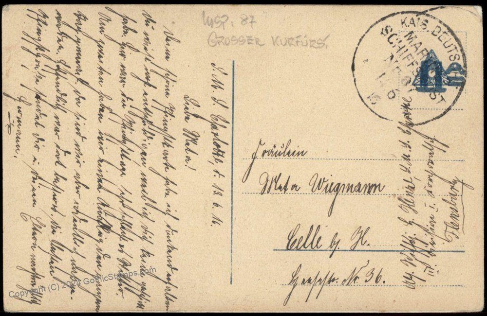 Germany WWI Navy SMS Kaiserin MSP83 Feldpost Patriotic Cover 75489