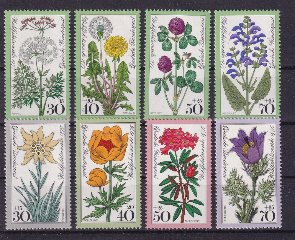 Bundesrepublik MNH ** Flower sets from 1975 & 77 867-70, 949-52