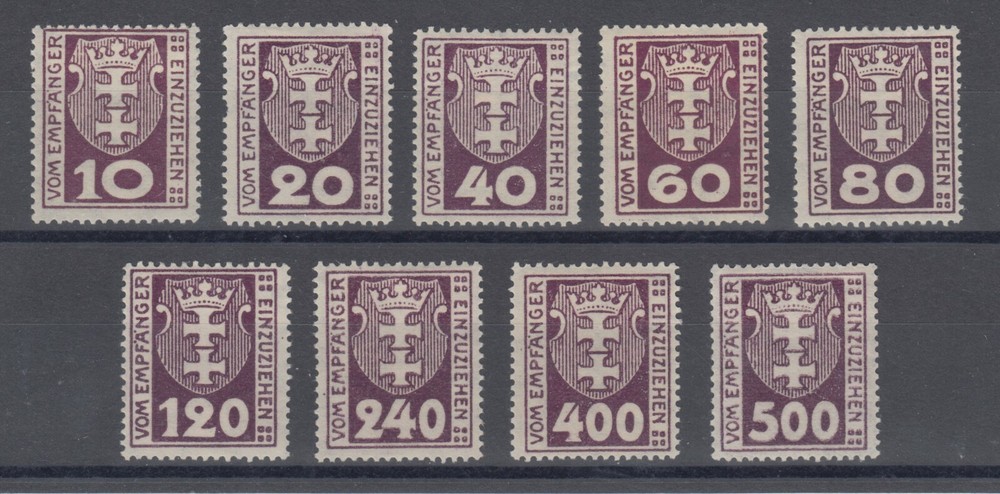 Danzig Mi 1b-9b MLH 1921 dark violet brown Postage Dues, first printing, fresh