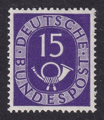 WEST GERMANY 1951 Posthorn 15pf Violet SG 1051 MH/* (CV £55)