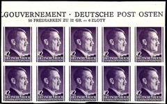 III REICH, GENERALGOUVERNEMENT, ADOLF HITLER, 12 GR., UNPERF., BLOC OF 10, MNH