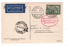 GRAF ZEPPELIN Air Mail 1m Card 1930 Berlin Königsberg East Prussia Germany KZ113