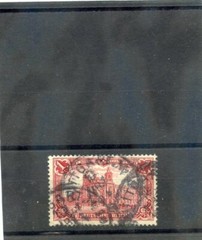 GERMANY 75var(MI 78b)VF USED 1902 1MK CARMINE RED, 25:16 PERF HOLES, $60