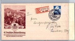GERMANY 1936 POSTAL CACHET REG COVER ADDR & SPECIAL EXPO POSTMARK LAUENSTEIN