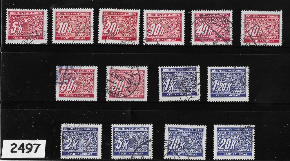Complete stamp set J1-14 / B a M WWII Germany Occupation Postage due #2497