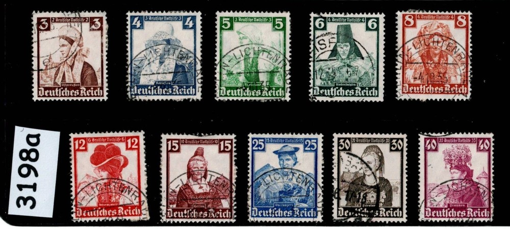 Stamp set B69-B78 1935 German costumes Prussia Saxony Bavaria Rhineland #3198a