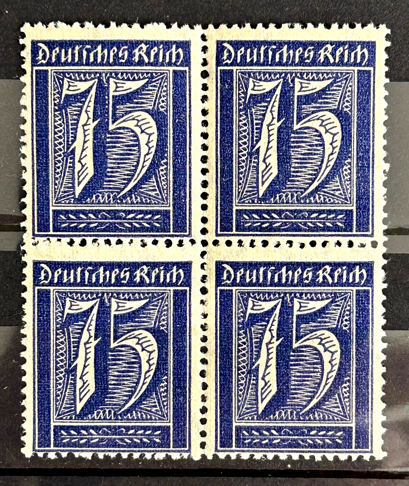 1922 German Reich Stamps – Numerals 75 rpf block of 4 stamps MNH Mi:DR185 /BL99