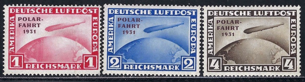 B&D: 1931 Germany Scott C40-C42 Graf Zeppelin Polar Flight set, MH, small faults