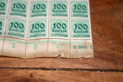 Rare ¼ Sheet of 25 Deutsches Reich (1923) 400 Mark 100 Tausend Overprint Stamps