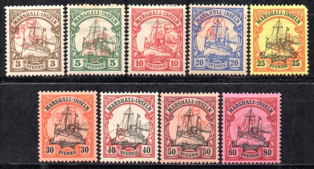 German-Marshall Islands Japanese Occupation 3Pf-80Pf MH SIGNED