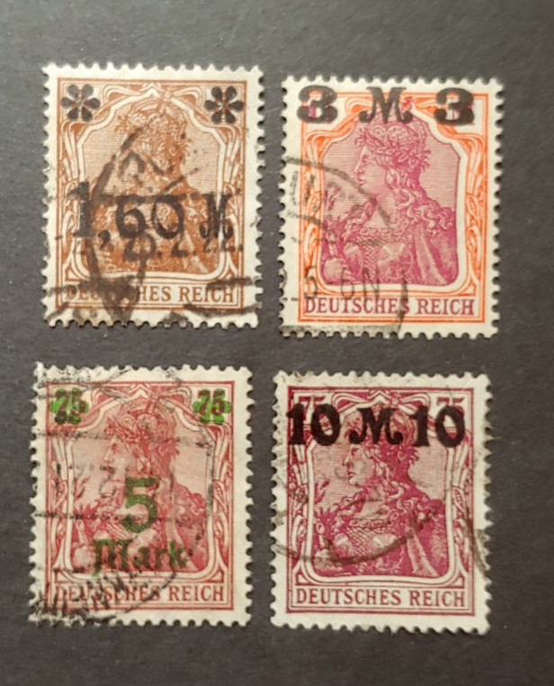GERMANIA SURCHARGE SET 1.60DM-10DM VF USED REICH GERMANY DEUTSCHLAND K18