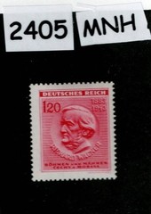 MNH stamp 1943 Sc 86 Richard Wagner WWII Germany Occupation of BaM #2405