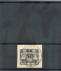 DANZIG Sc 152(MI 173)VF USED 1923 50MIL/10,000M GRY VIOLET/LT BLUE, ON PIECE $60