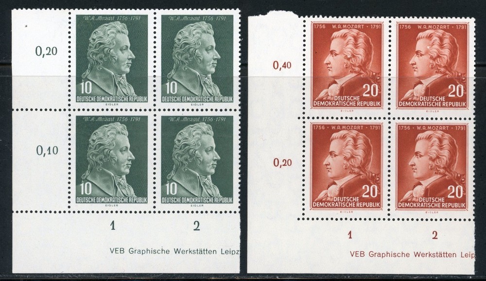 Stamps DDR, Scott # 278-279 Mint NH, corner blocks of four, complete set