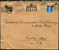 Weimar Germany Berlin to Boston USA 1928 Bank Confidential Business Cover Mi#393