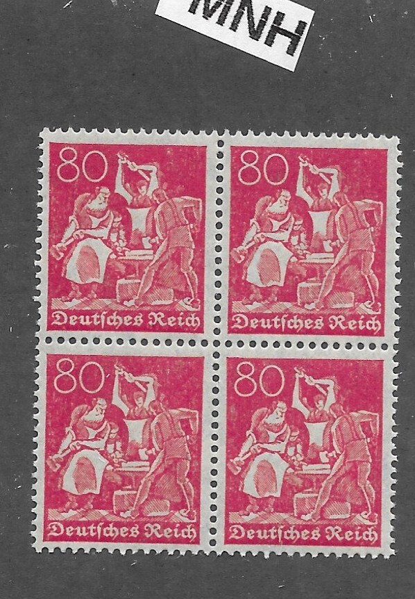 MNH stamp block PF80 Scott #145 Iron worker Weimar German Republic 1921