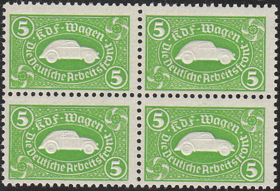 Stamp Germany Revenue Block WWII 3 Reich VW War Era KDF Volkswagen Embossed MNH