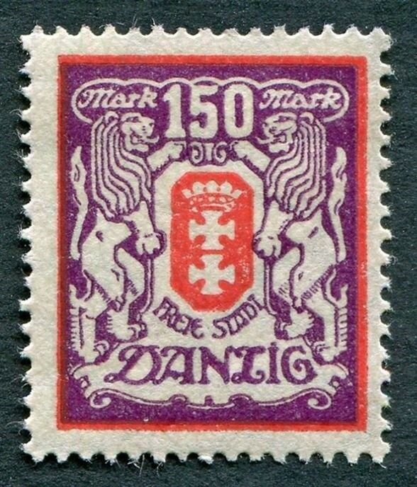 DANZIG 1923 150m red and purple SG101 mint MH FG WMK sideways d ##W4