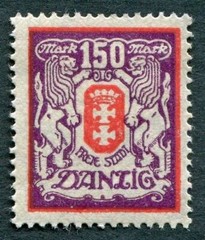 DANZIG 1923 150m red and purple SG101 mint MH FG WMK sideways d ##W4