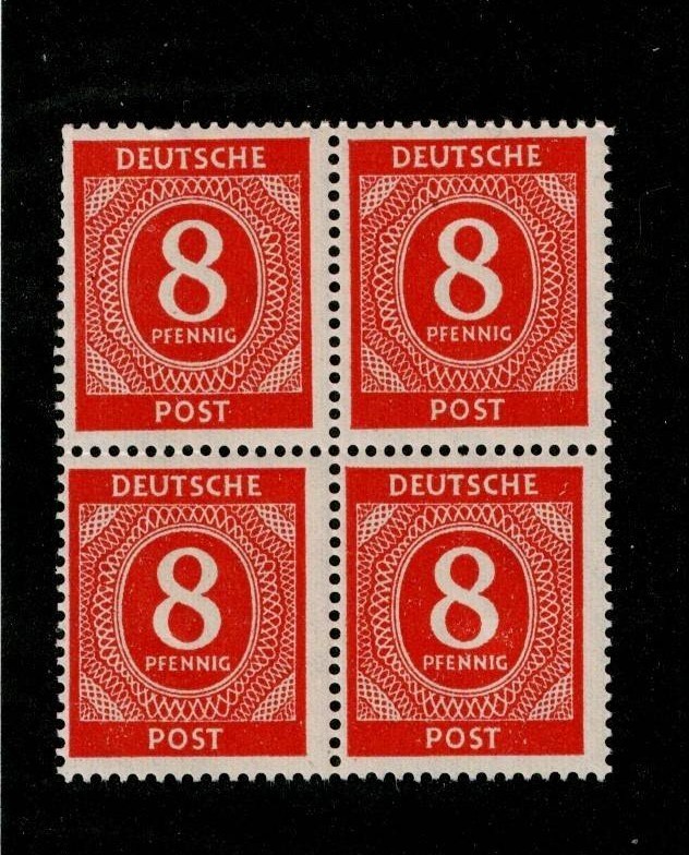 MNH Stamp block Sc 536 1946 Post WWII Germany Large numeral From mint sheet