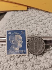 1942 German penny ~ 1 Pfenning ~ km#97 , WW2 Germany ~ + blue Stamp