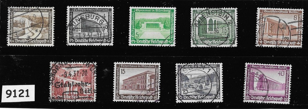 #9121 Used Stamp set B93-B101 1936 Germany Third Reich Winter relief fund