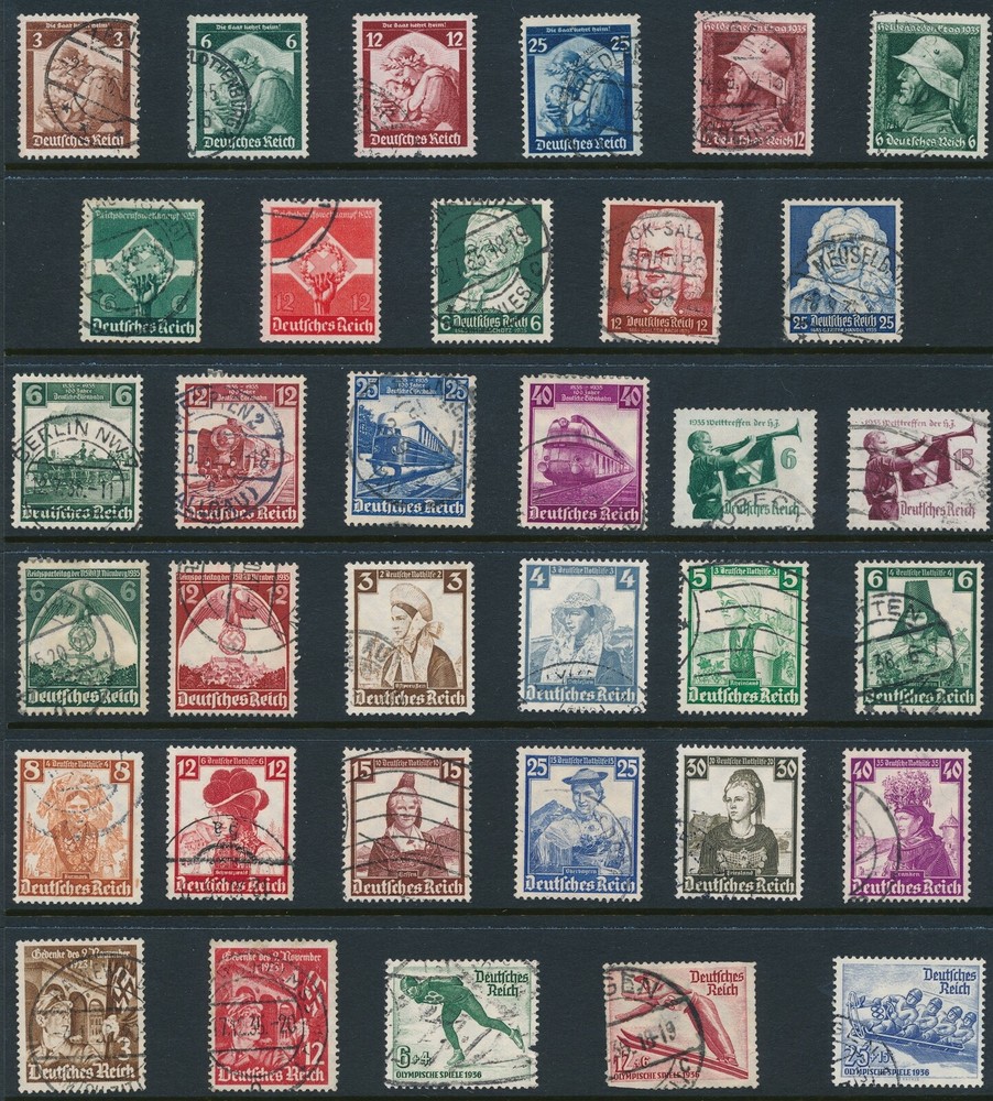 Stamp Germany Year 1935 Set WWII 3rd Reich Saar Trains Custom Olympics Soldier U