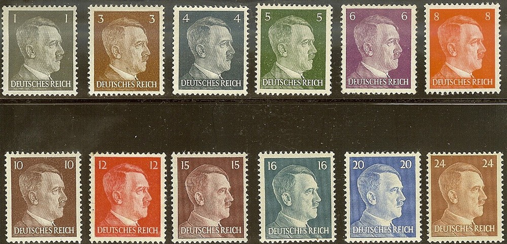 Stamp Germany Mi 781-92 Sc 506-17 1941 WWII 3rd Reich Hitler Head Selection MH