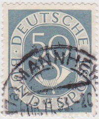 (G440) 1951 GERMAN 50pf grey post horn ow1056