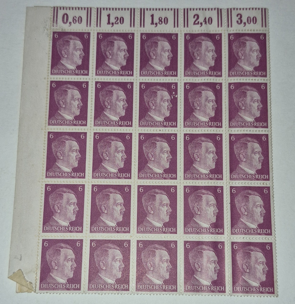 Germany Deutsches Reich 6 Purple Full Sheet 25 Stamps Unused
