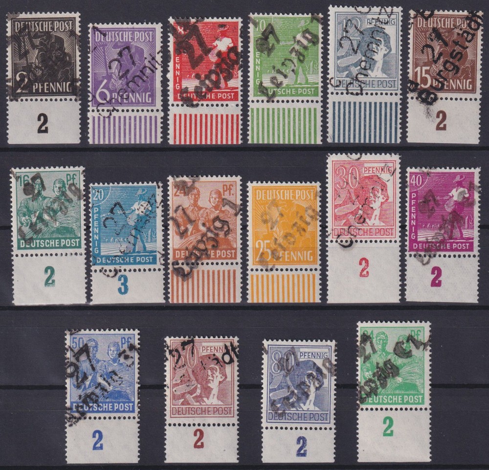 SBZ District Handstamp Mi. Nr. 166-181 (Without 179) District 27 MNH 1948 Set