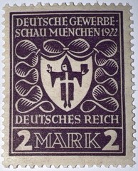 Travelstamps: Germany Stamp Sc 213 Mi 200 Sg 119 Arms of Munich – 2 Mark MOGNH