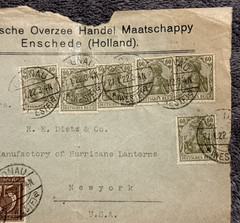 1922 Germany–Holland Commercial Cover to New York • 60pf & 15pf Germania Mix