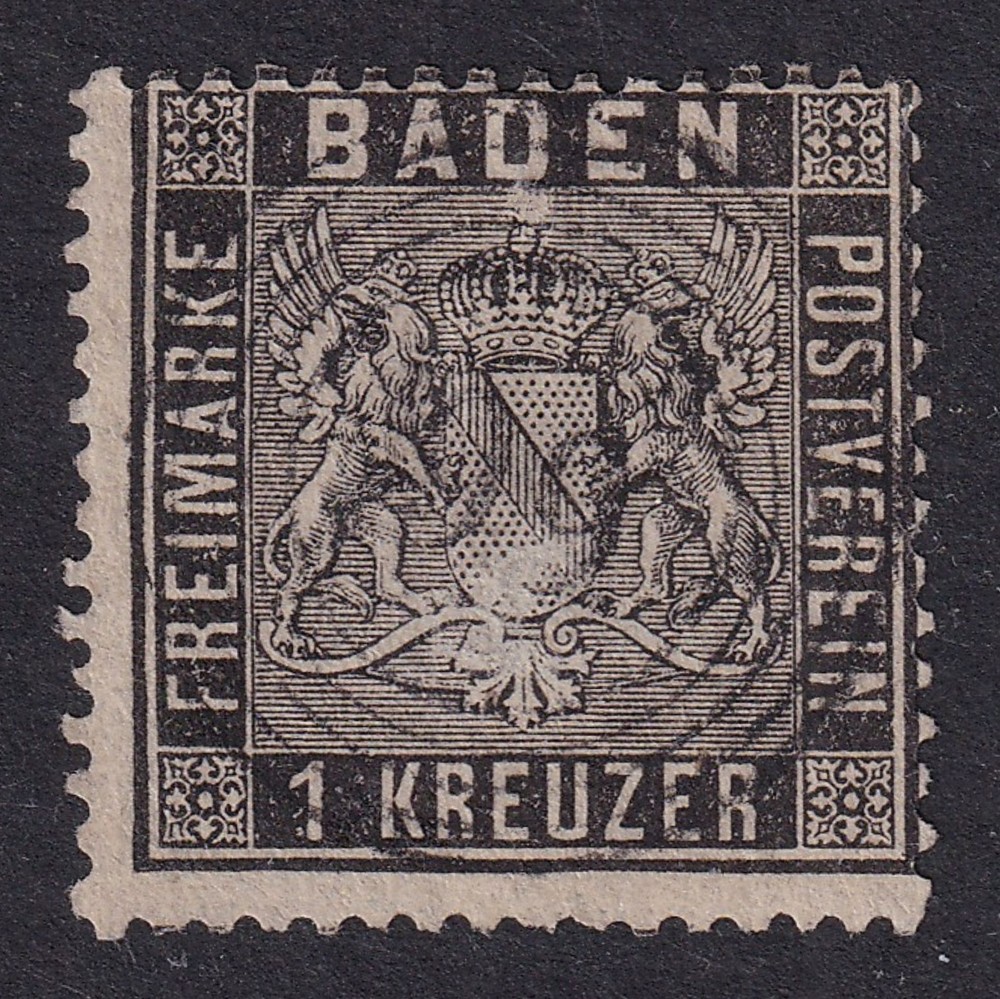BADEN 1860 Arms 1k Black Perf 13½ SG 13 Used (CV £39)