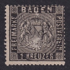 BADEN 1860 Arms 1k Black Perf 13½ SG 13 Used (CV £39)