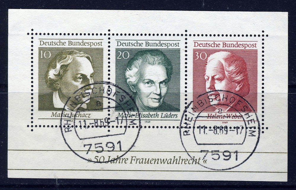 WEST GERMANY 1969 Fifty Years of German Women’s Suffrage MiniSheet SG MS1499 VFU