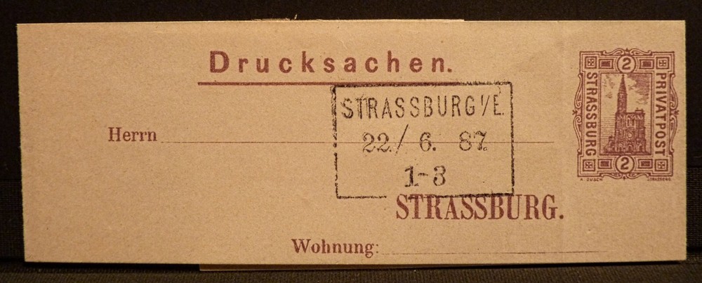 GERMANY, STRASSBURG, PRIVAT POST, PREPAID NEWSPAPER WRAPPER, YEAR 1887