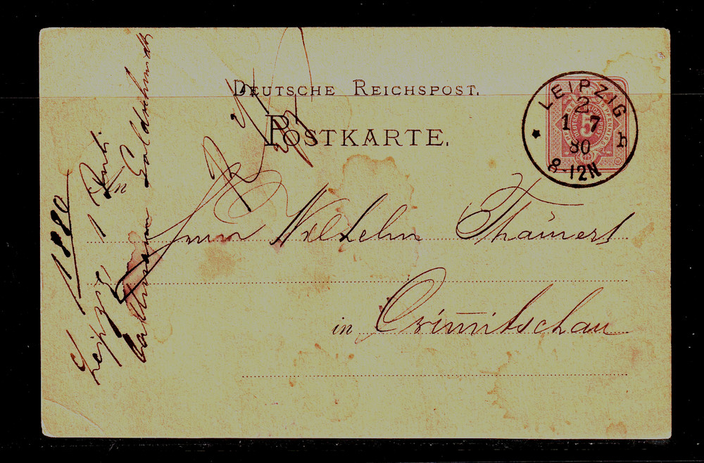 GERMANY 1880 POSTAL STATIONERY CARD WITH FINE CLEAR LEIPZIG CANCEL.