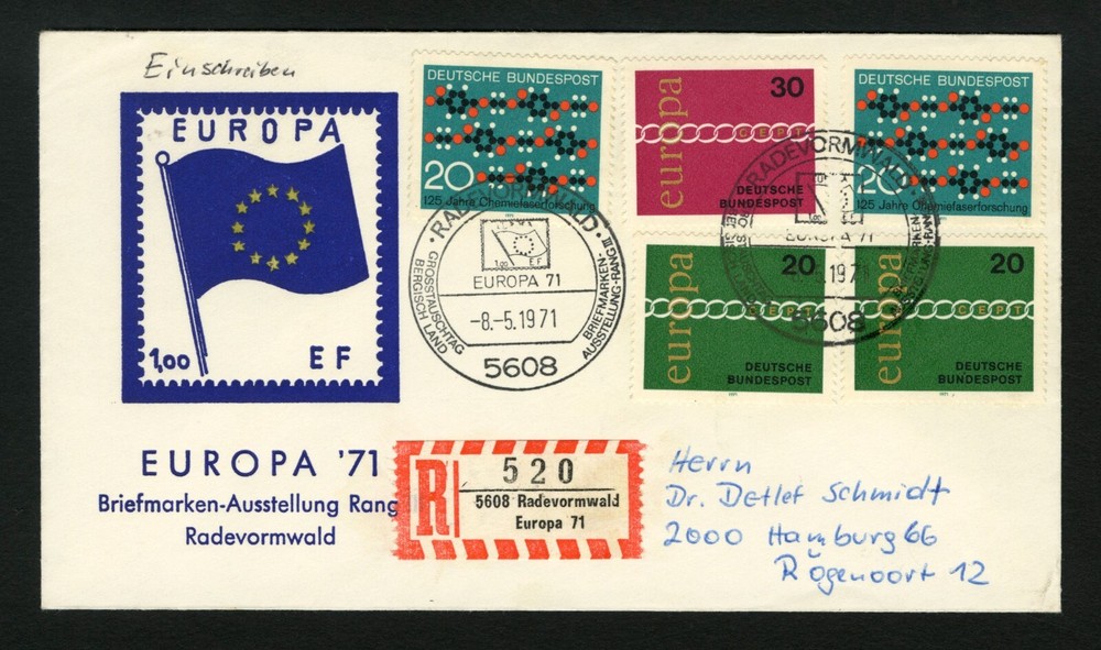 1971 Germany Postal History Cover Europa Cachet sc 1064+1065+1054