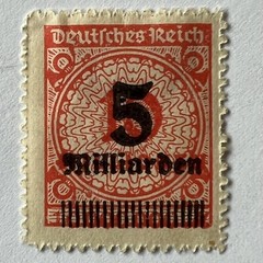 ERROR 1923 GERMANY STAMP #313/319 WITH BLOTCH DOTS $5,000,000,000 INFLATION