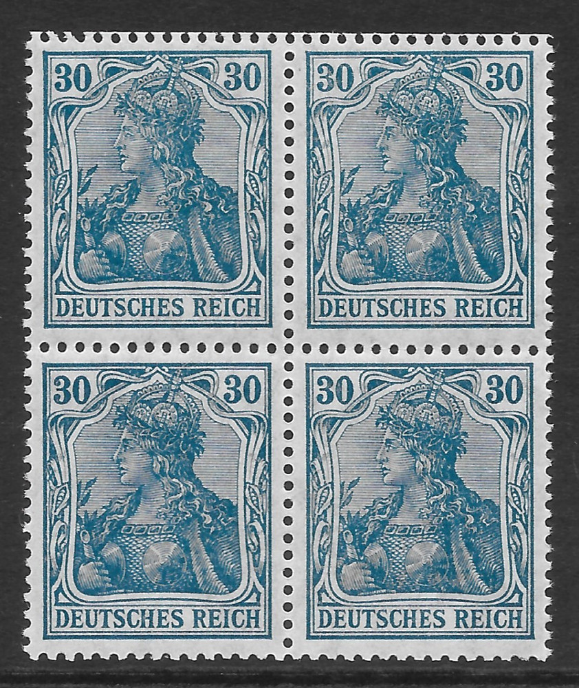 GERMANY SCOTT 123 1 MH/3MNH BLOCK/4 – 1920 30pf DL BLUE GERMANIA ISSUE