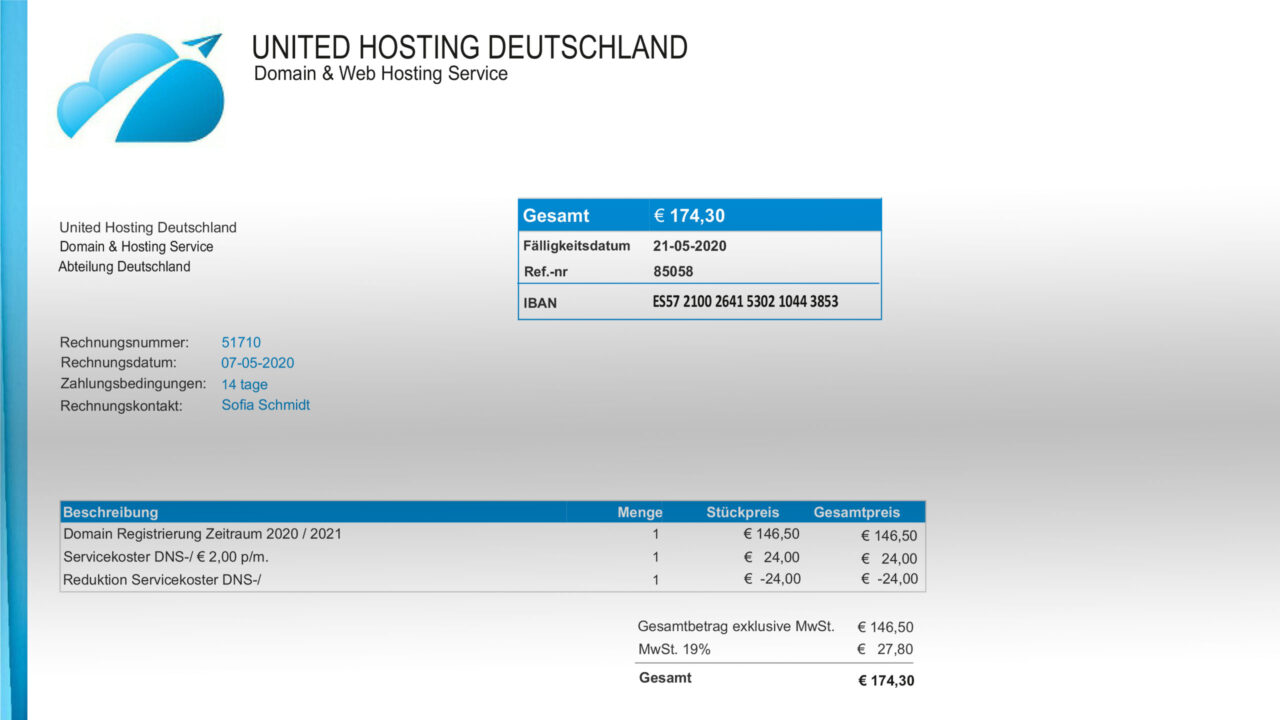 United Hosting Deutschland - Fake Rechnung